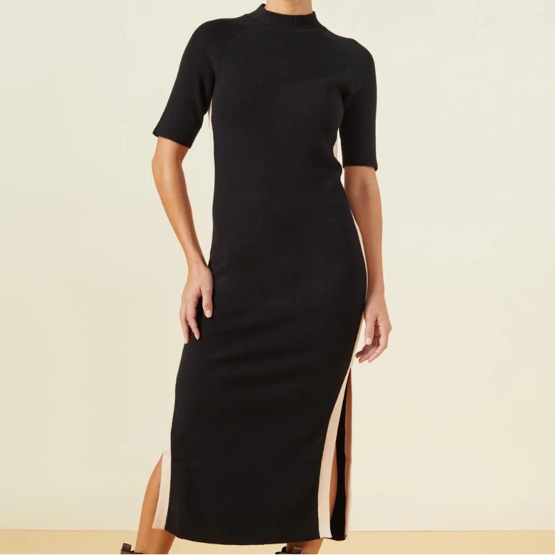 Monrow Black Supersoft Color Block Knit Sweater Dress Size L